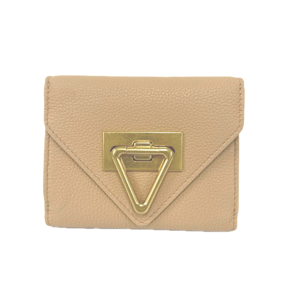 BOTTEGA VENETA Tri-fold Wallet 690580 Beige Calf Leather Women's